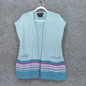 Renee Tener Outlander Vest Womens Large Blue Striped Wool Knit Cardigan Vintage